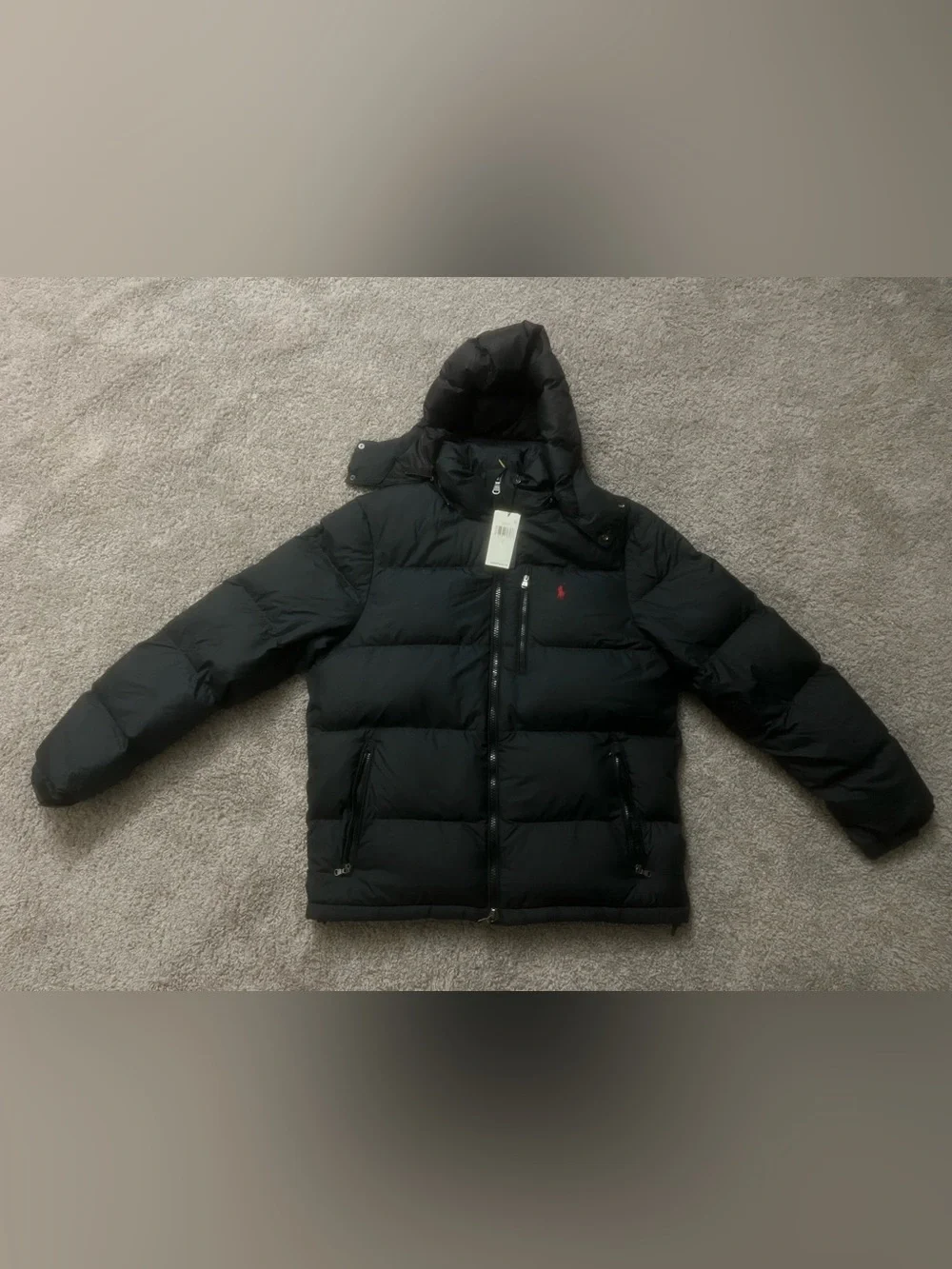 Polo Ralph Lauren The Gorham Down Hooded Zip Up Puffer Jacket Black Mens Size L